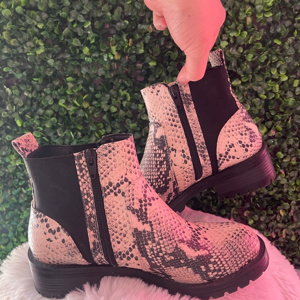 Faux snakeskin ankle boots